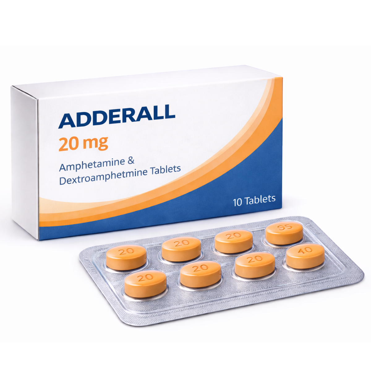 Adderall Tablets – ADHD Focus Support Medication Generic amphetamine and dextroamphetamine tablets blister pack for ADHD and narcolepsy treatment